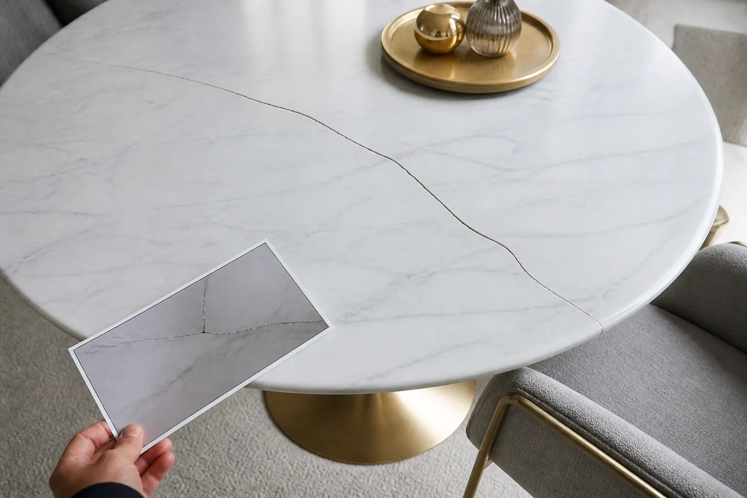 Dossier de declaration de sinistre avec photos de fissures sur une table