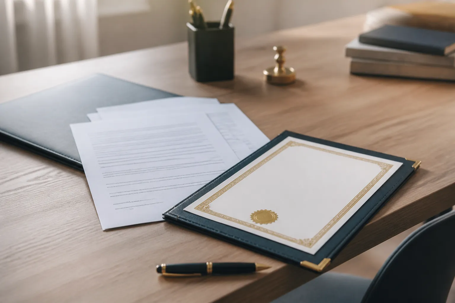 Contrat et attestation de garantie sur un bureau
