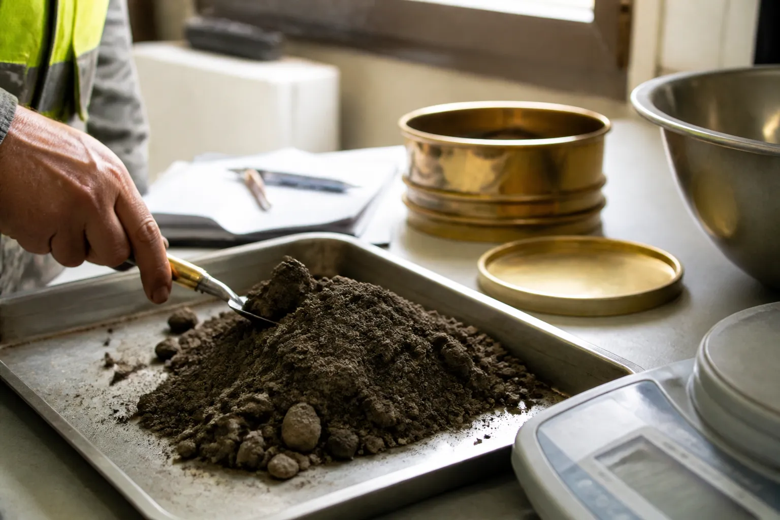 Prelevement de materiau pour mesure d humidite en laboratoire de chantier