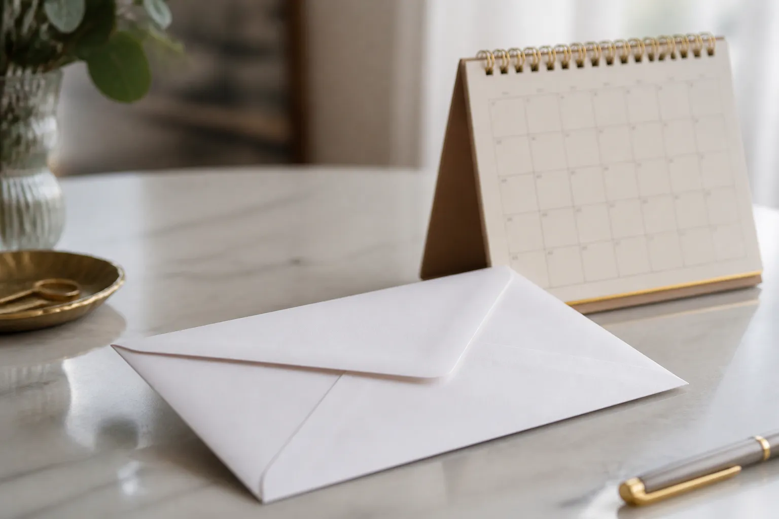 Lettre recommandee et calendrier sur une table